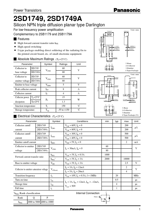2SD1749A Panasonic Semiconductor