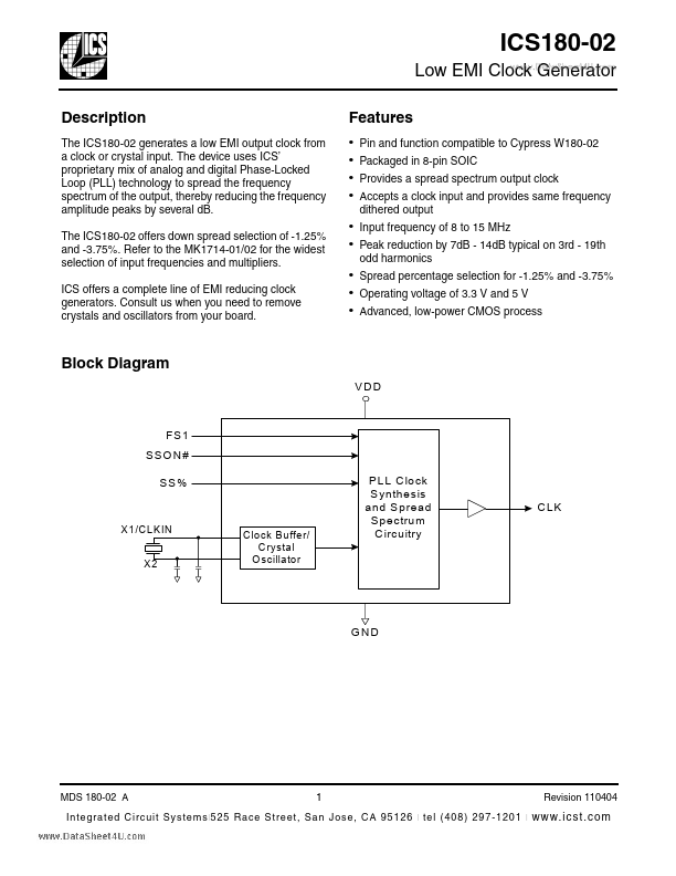 ICS180-02 Integrated Circuit Systems