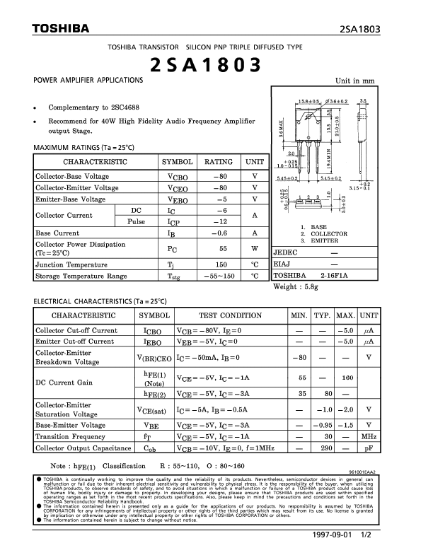 2SA1803 Toshiba Semiconductor