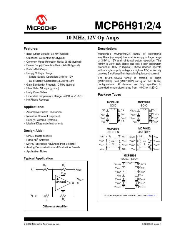MCP6H92 Microchip