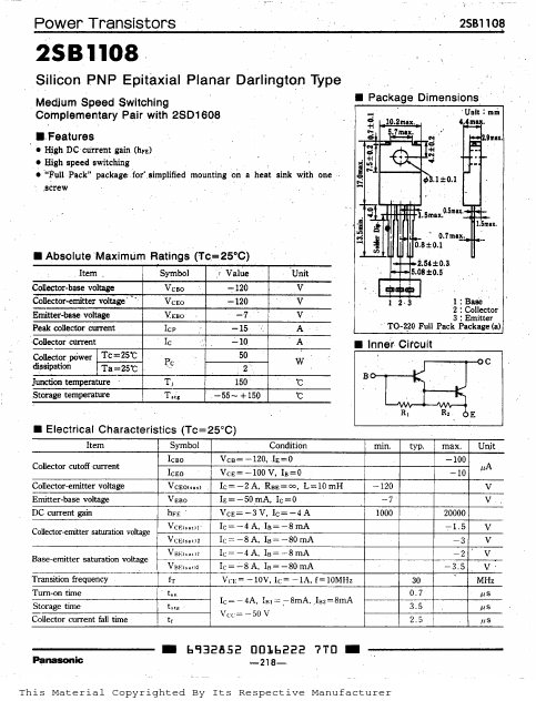 2SB1108 Panasonic Semiconductor