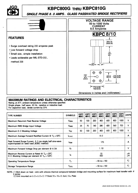 KBPC808G Jinan Gude Electronic Device