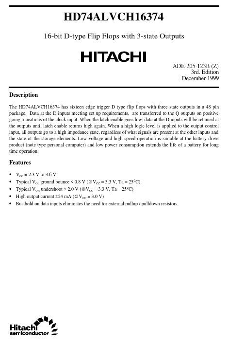 HD74ALVCH16374 Hitachi Semiconductor