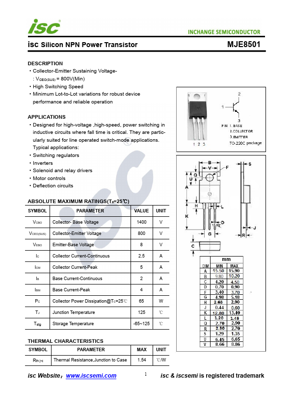 MJE8501 Inchange Semiconductor