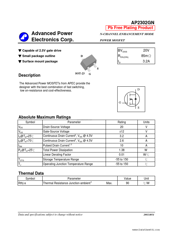 AP2302GN Advanced Power Electronics