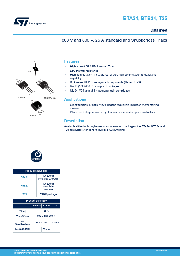BTB24-600CW ST Microelectronics