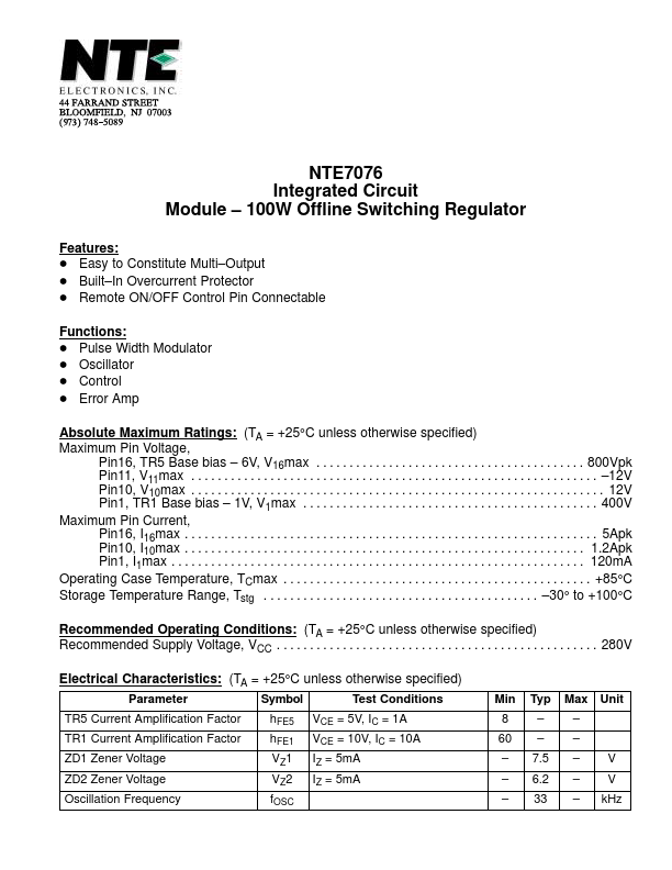 NTE7076 NTE Electronics