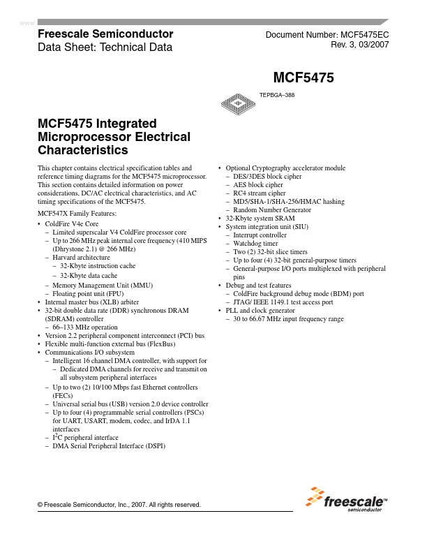 MCF5475 Freescale Semiconductor