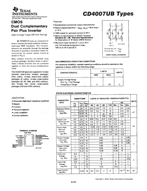 CD4007UB Texas Instruments