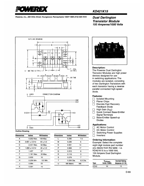 KD421K15 Powerex Power Semiconductors