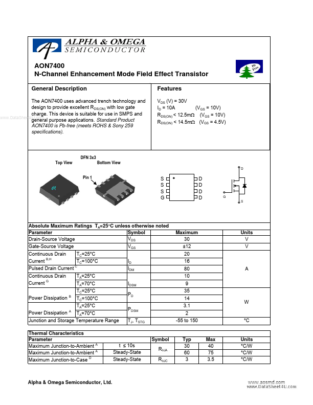 AON7400 Alpha & Omega Semiconductors