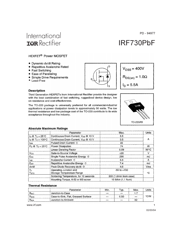 IRF730PBF International Rectifier