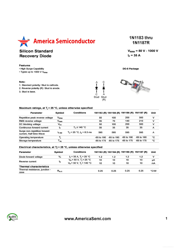 1N1183 America Semiconductor