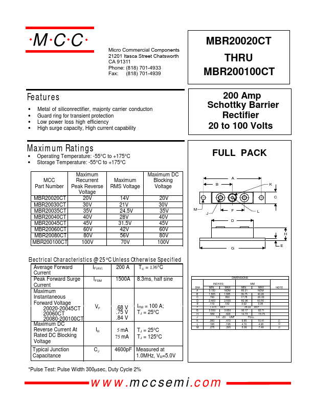 MBR20020CT Micro Commercial Components