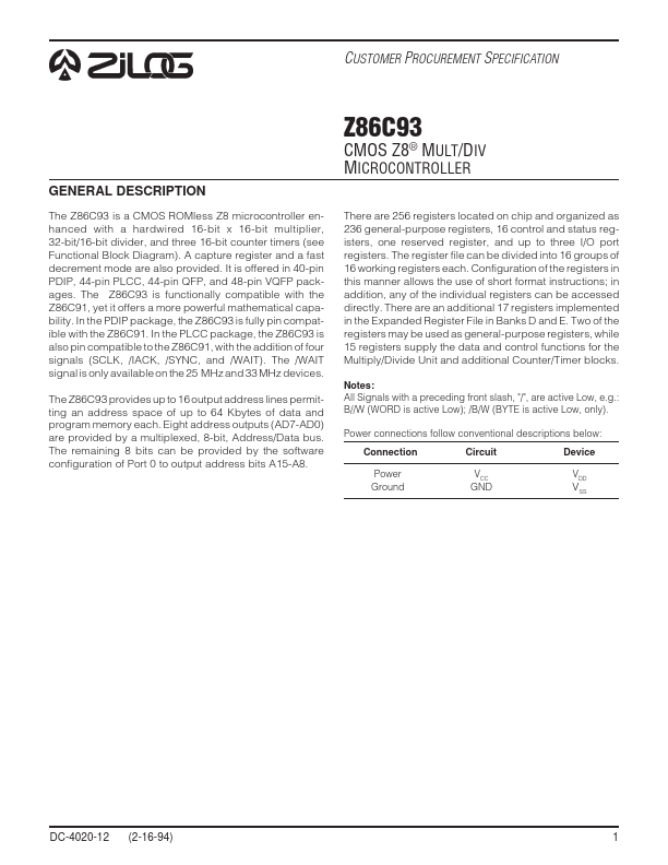Z86C93 Zilog.