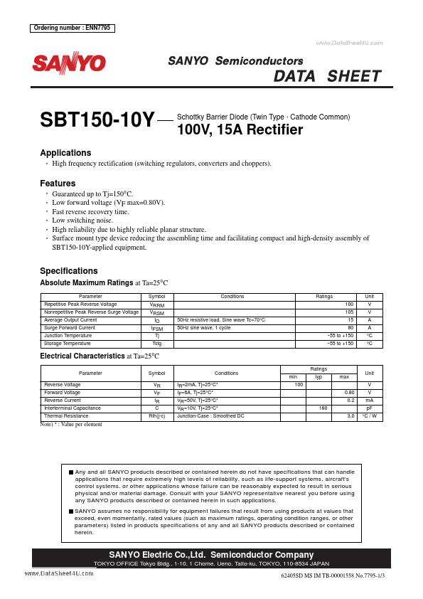 SBT150-10Y Sanyo Semicon Device