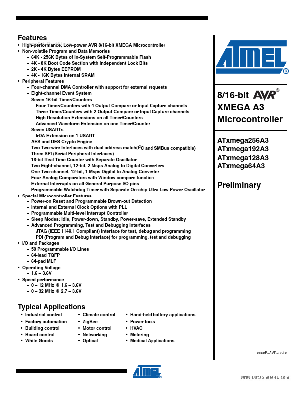 ATxMEGA128A3 ATMEL Corporation