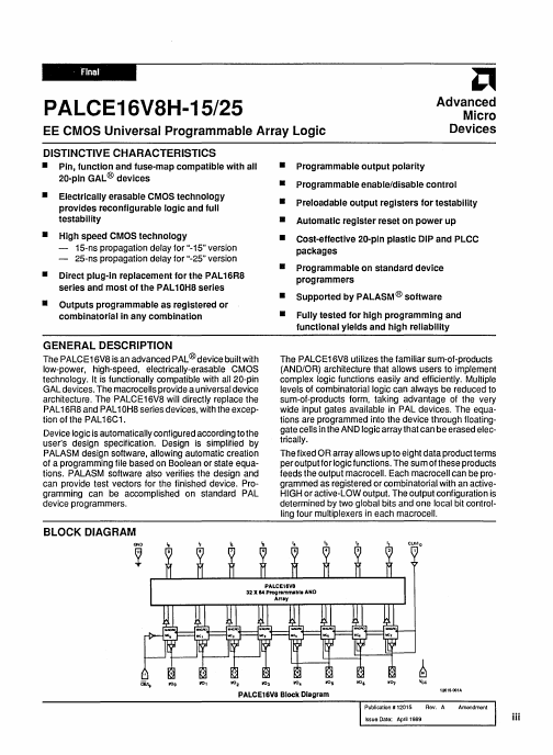 PALCE16V8H-15 Advanced Micro Devices