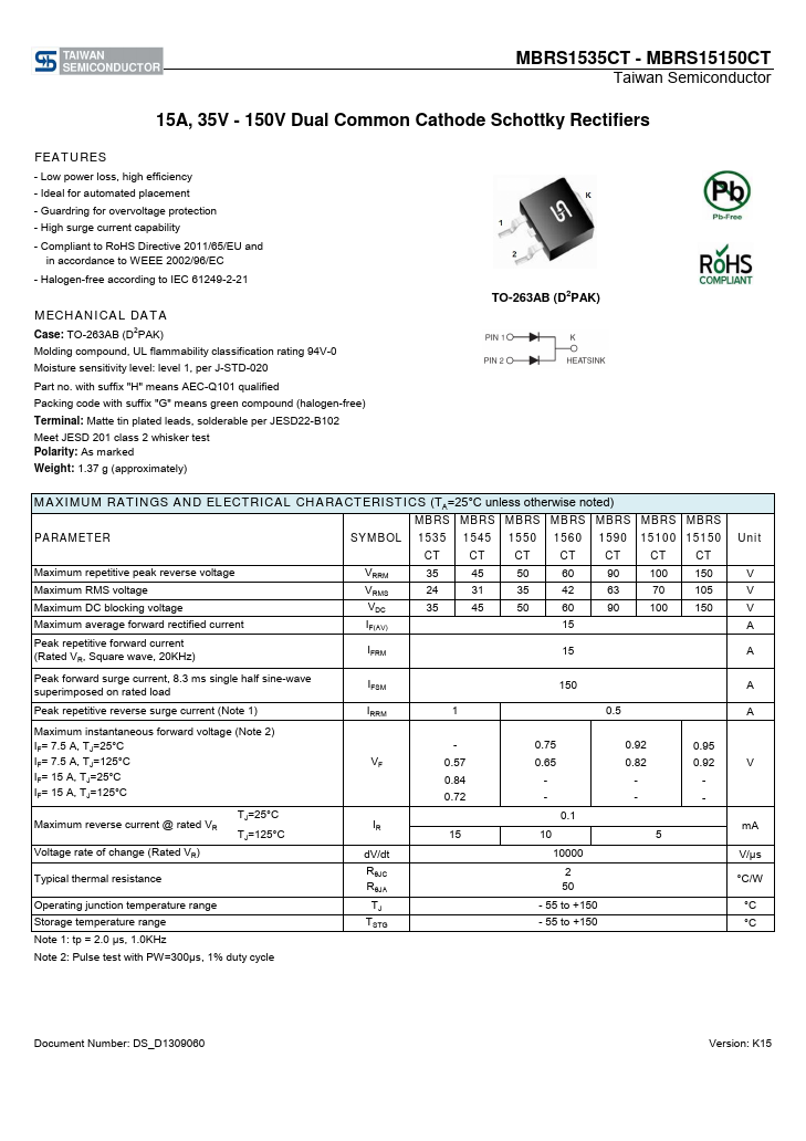 MBRS1545CT Taiwan Semiconductor