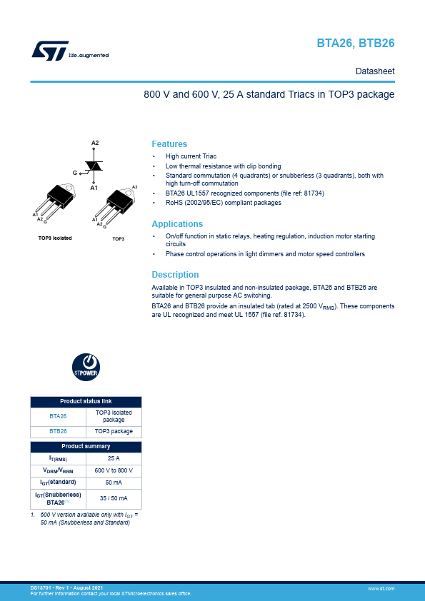 BTB26800CW STMicroelectronics