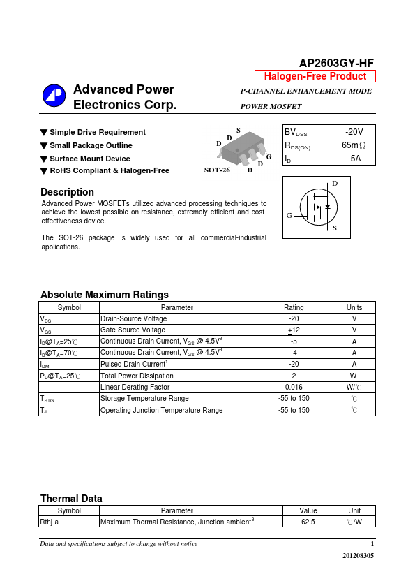 AP2603GY-HF Advanced Power Electronics