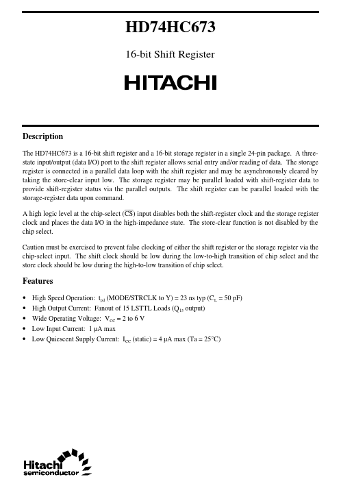 HD74HC673 Hitachi Semiconductor