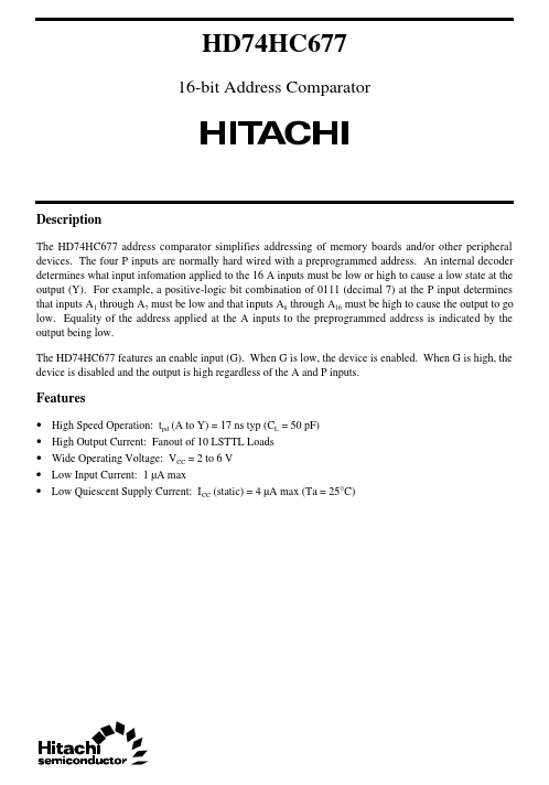 HD74HC677 Hitachi Semiconductor
