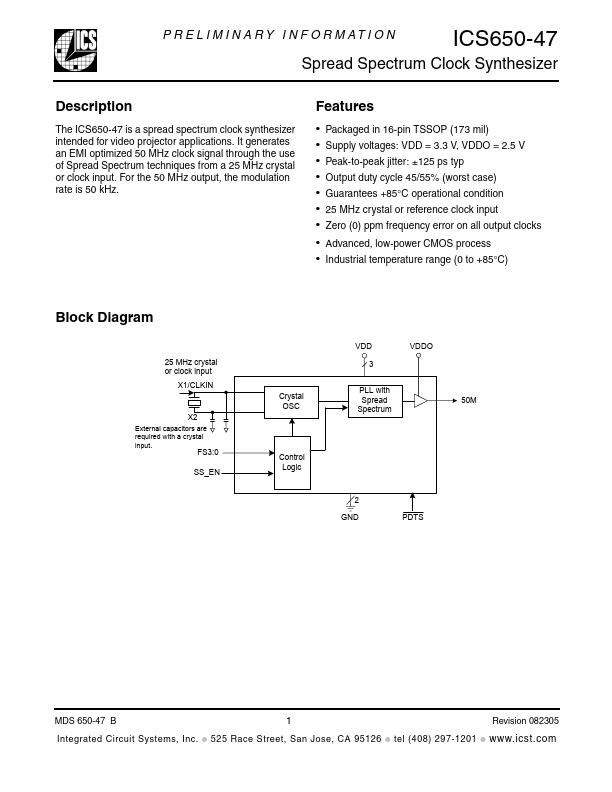 ICS650-47 Integrated Circuit Systems