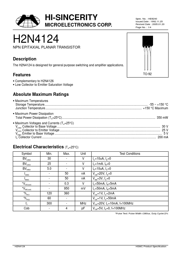 H2N4124 Hi-Sincerity Mocroelectronics