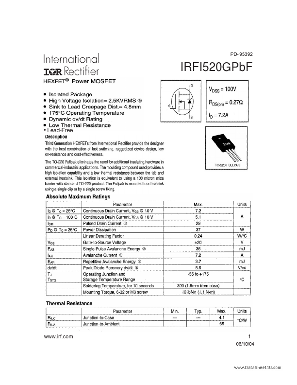 IRFI520GPBF International Rectifier