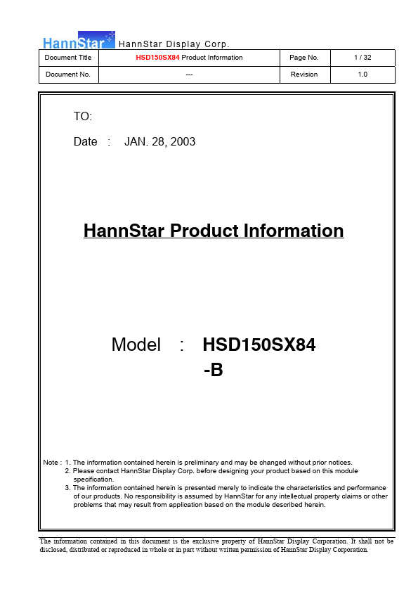 HSD150SX84-B HannStar