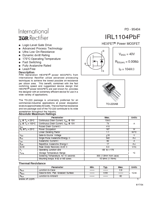 IRL1104PbF