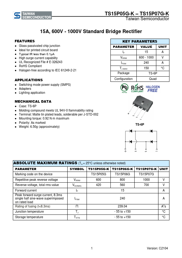 TS15P06G-K Taiwan Semiconductor