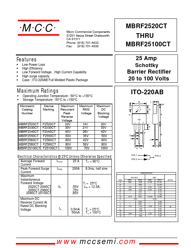 MBRF2550CT Micro Commercial Components