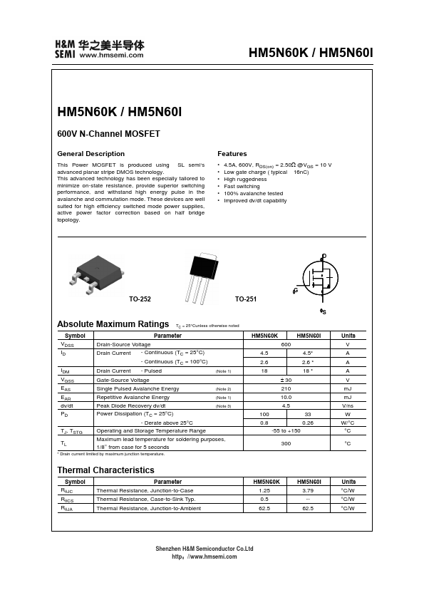 HM5N60K H&M Semiconductor