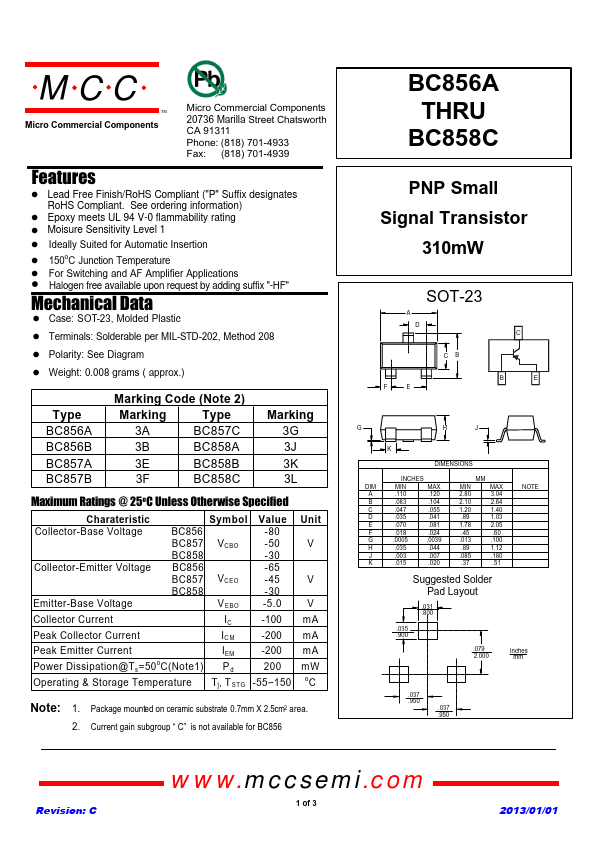 BC856B Micro Commercial Components