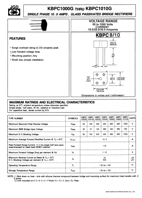 KBPC1010G Jinan Gude Electronic Device