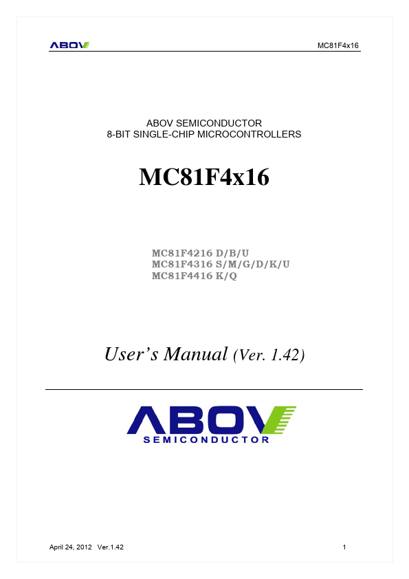 MC81F4216 ABOV SEMICONDUCTOR
