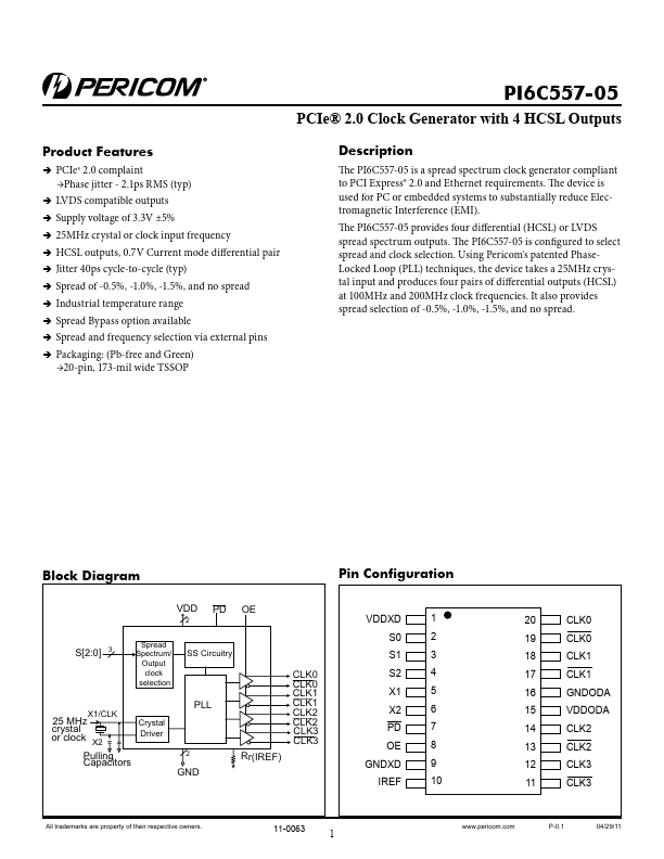 PI6C557-05 Pericom Semiconductor