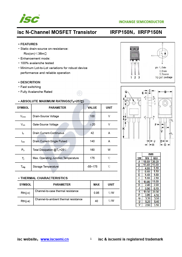 IRF540N MOSFET Pinout Features Equivalent Datasheet 52 OFF