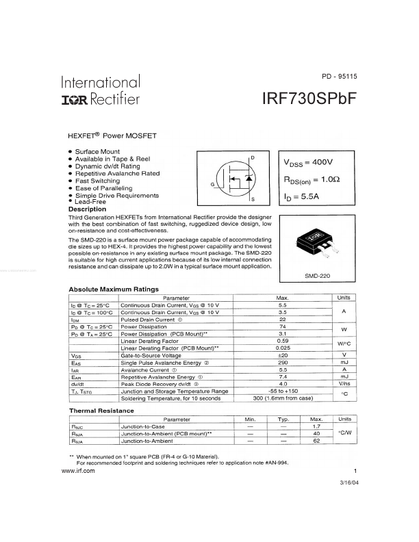 IRF730SPBF International Rectifier