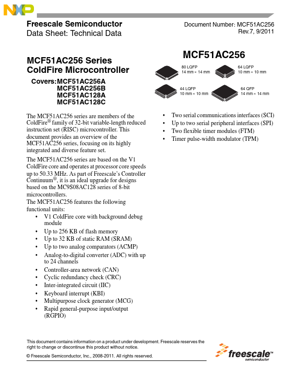 MCF51AC256B Freescale Semiconductor