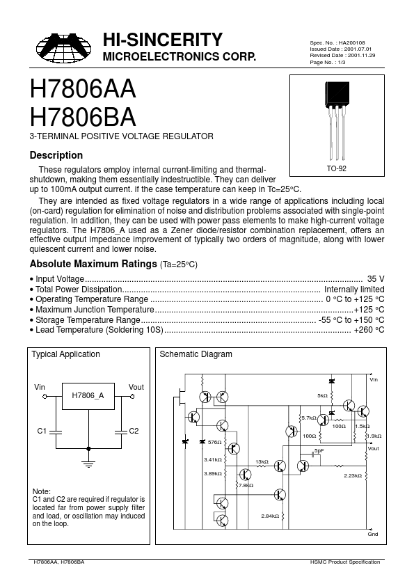 H7806BA Hi-Sincerity Mocroelectronics