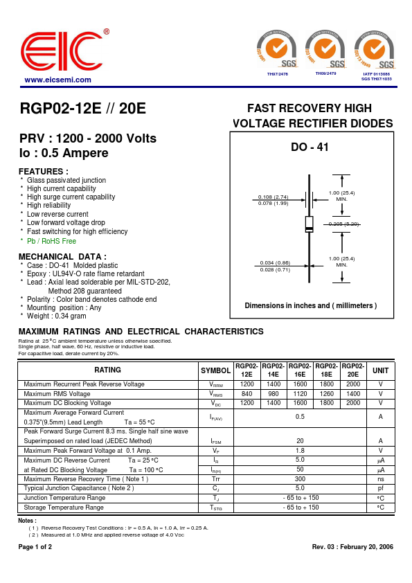 RGP02-16E EIC discrete Semiconductors