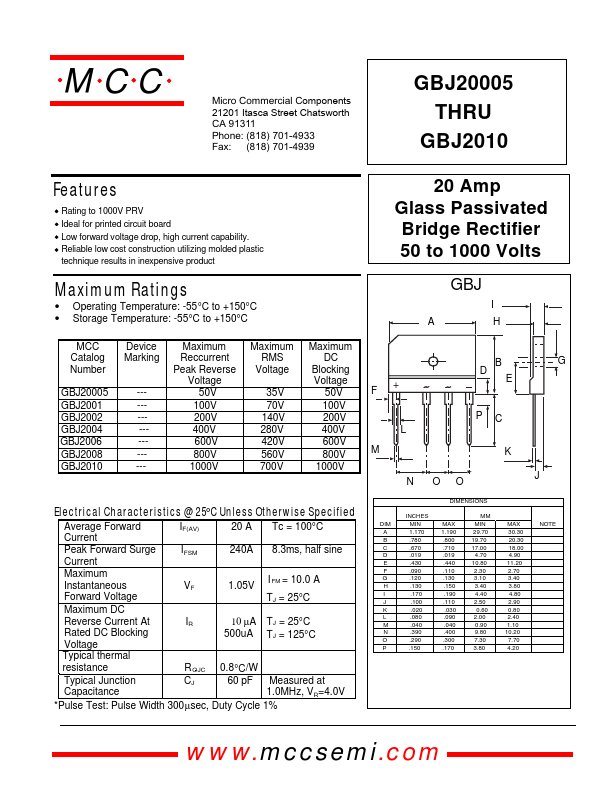 GBJ20005 Micro Commercial Components