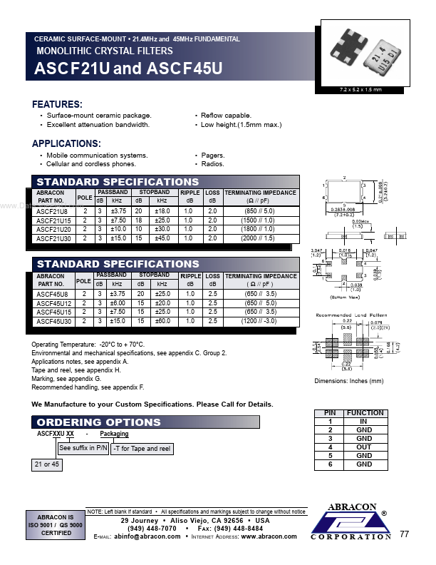 ASCF45Uxx Abracon Corporation
