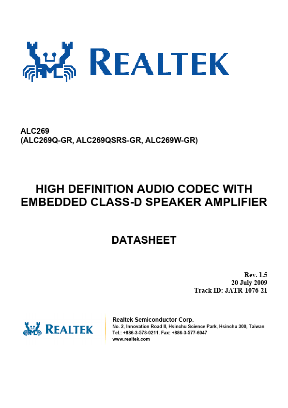 ALC269QSRS-GR Realtek Microelectronics