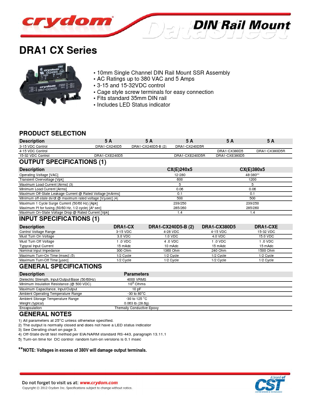 DRA1-CX380D5R Crydom