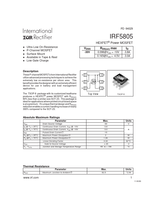 IRF5805 International Rectifier