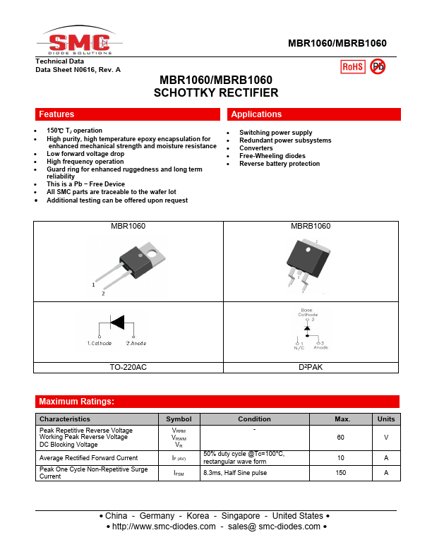 MBRB1060 SMC Diode